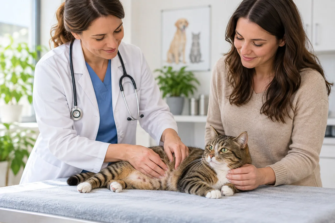 Owner discussing a cat with a veterinarian